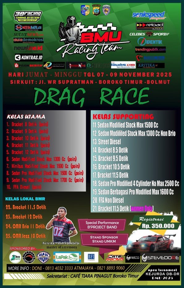 Pembalap bersiap di garis start Kejurda Drag Race Bolmut 2025